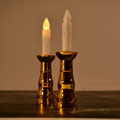 2 Pcs LED Flameless Candle Lights, Battery Operated Flickering Electric Candles with Gold Base &amp; Suction Cups for Window, Wedding, Christmas & Home Decoration