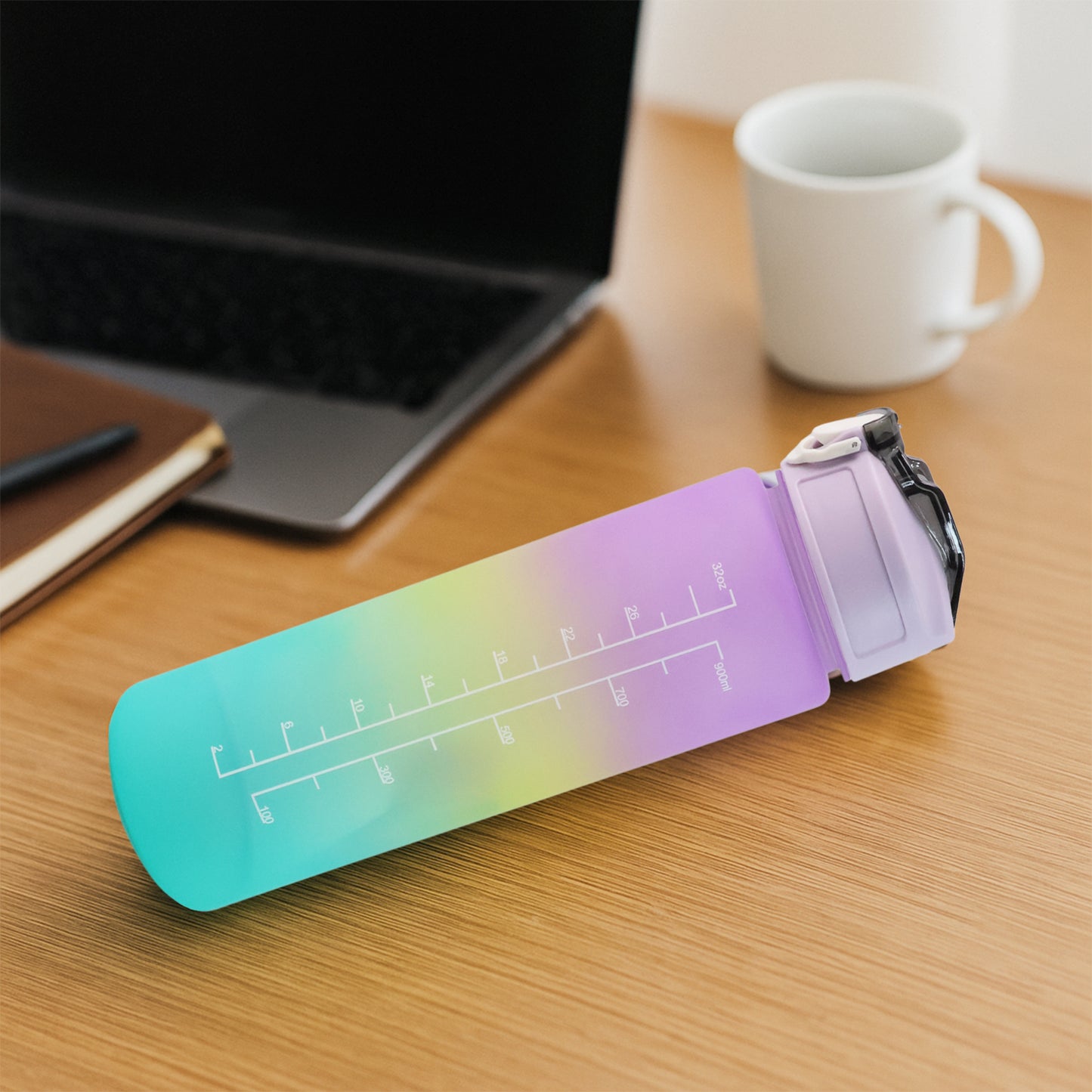 Motivational Water Bottle with Straw and Time Marker BPA-Free Tritan Leakproof Reusable Sports Water Bottle for Gym, Hiking, Camping and Daily Hydration