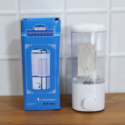 Wall-Mounted Liquid Soap and Hand Wash Dispenser 500 ml, Manual Push-Button Refillable Dispenser for Bathroom, Kitchen, Office and Commercial Wash Areas (1 Pc)