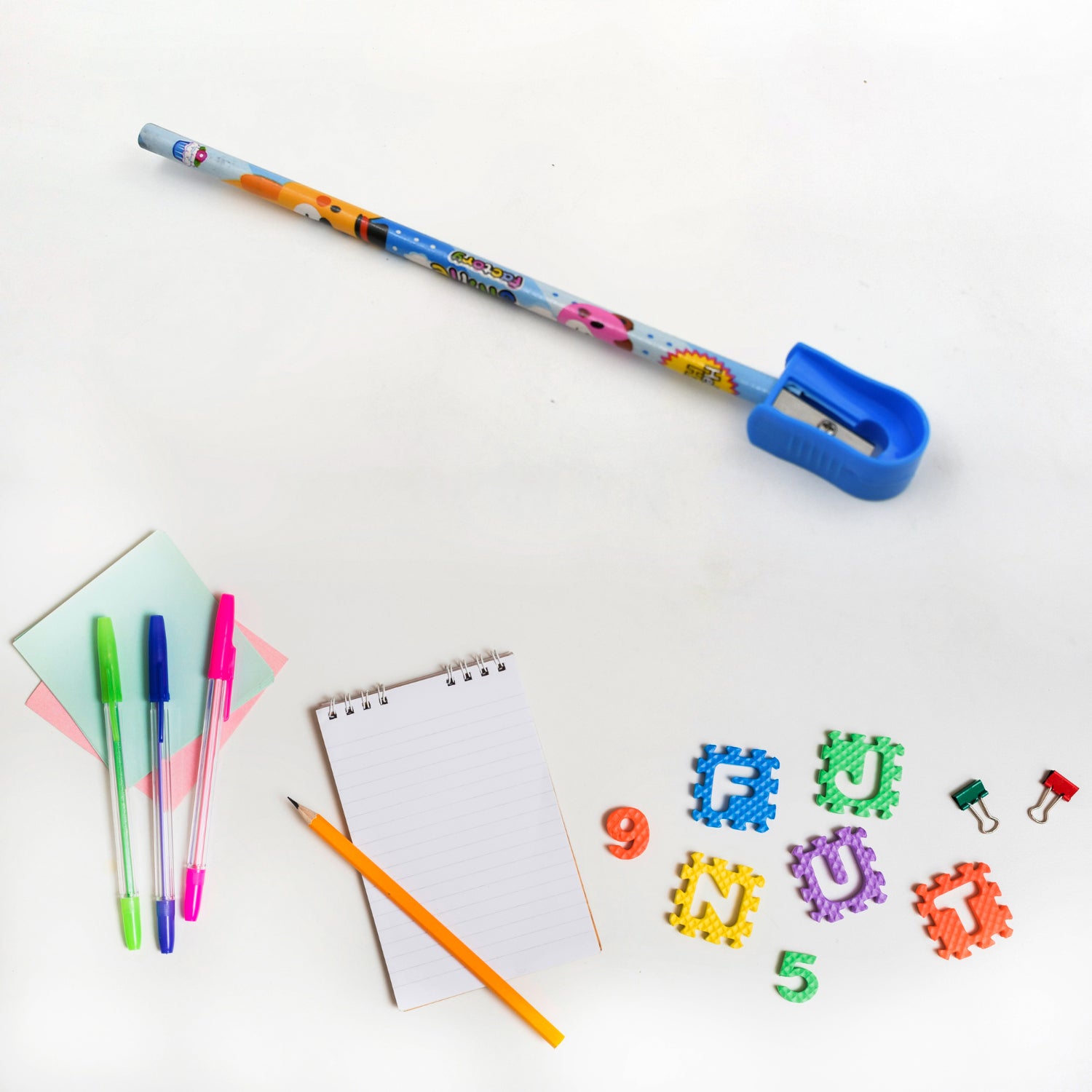 Kids Cartoon Stationery Kit – 6 Pieces School Supplies Set with Pencils, Notebook, Scale, Eraser, Sharpener and Zip Bag – Birthday Return Gift for Kids
