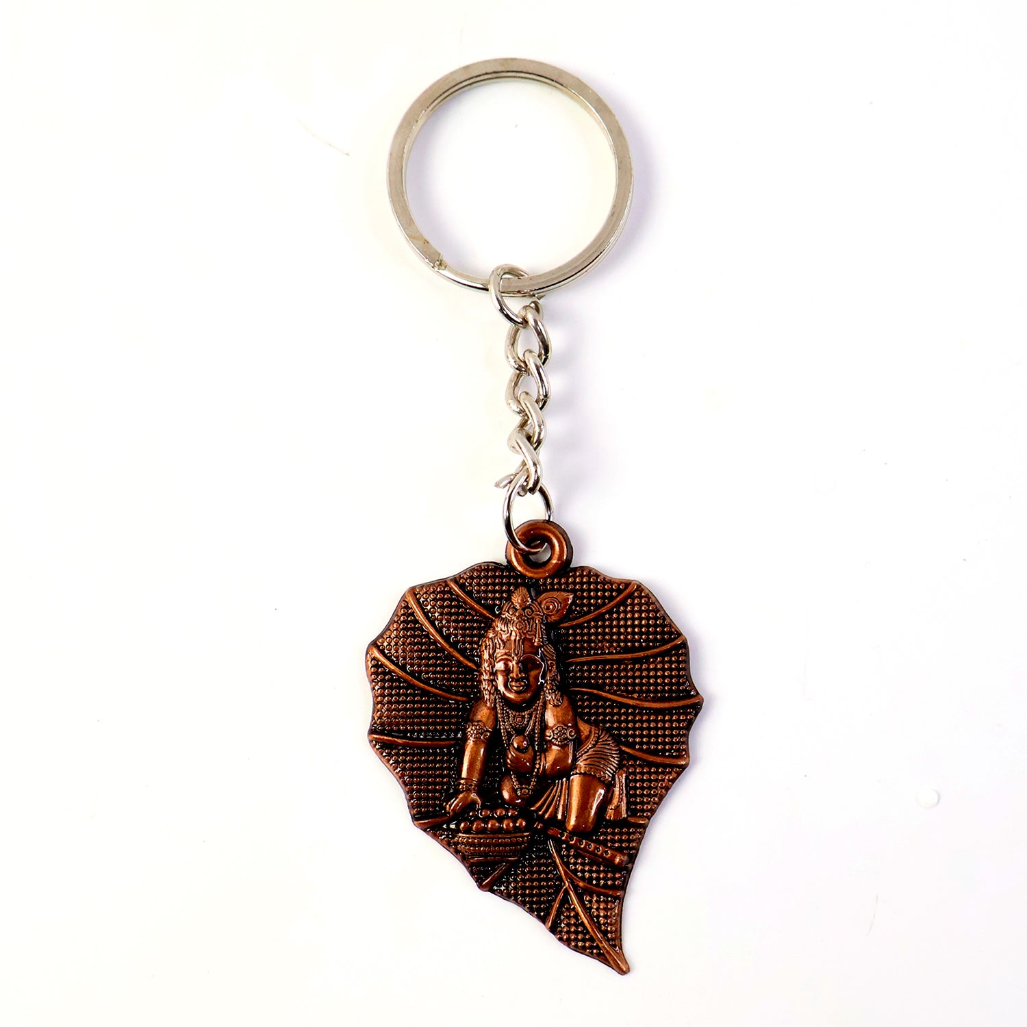 Premium Antique-Finish Metal Keychain with BalKrishna on Peepal Leaf – Elegant Religious Keyring for Car, Bike, Home & Gift (1 Pc)