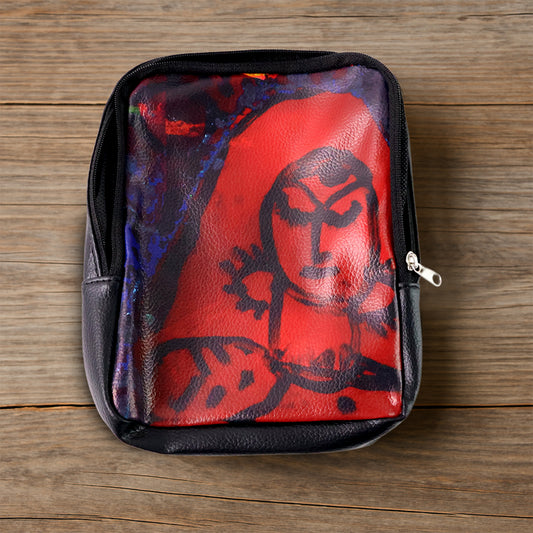 Handcrafted Multipurpose Faux Leather Zipper Pouch with Traditional Art Print Utility Organizer for Makeup Stationery Travel Accessories and Daily Essentials