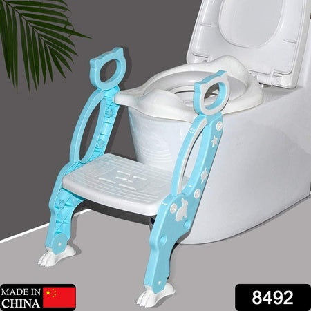 2-in-1 Potty Training Toilet Seat with Step Stool Ladder for Toddlers – Foldable Kids Toilet Training Seat with Soft Cushion, Adjustable Step and Non-Slip Design