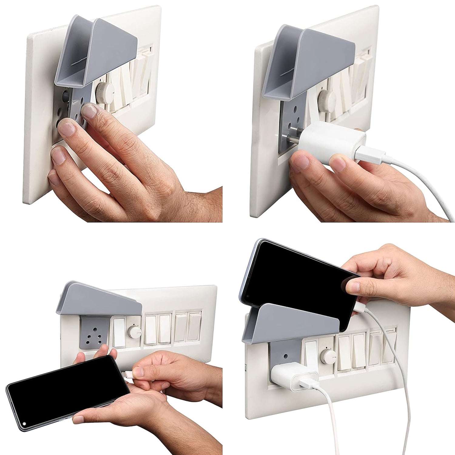 Plastic Mobile Phone Charging Stand Wall Holder Smartphone Charging Socket Stand for Home Office Travel Random Color (1 Pc)