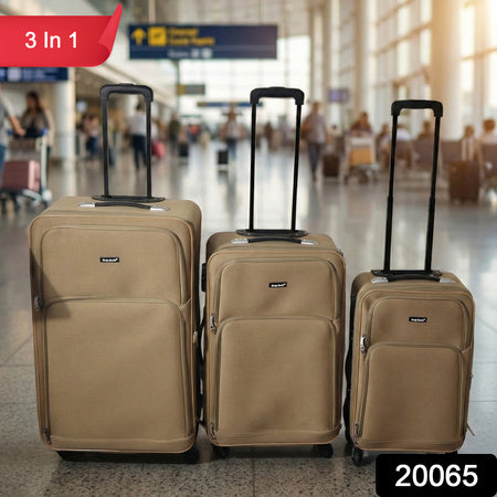 3 Piece Soft Side Trolley Luggage Set with Smooth Rolling Wheels Retractable Handle Travel Suitcase Set for Family Business and Vacation Travel