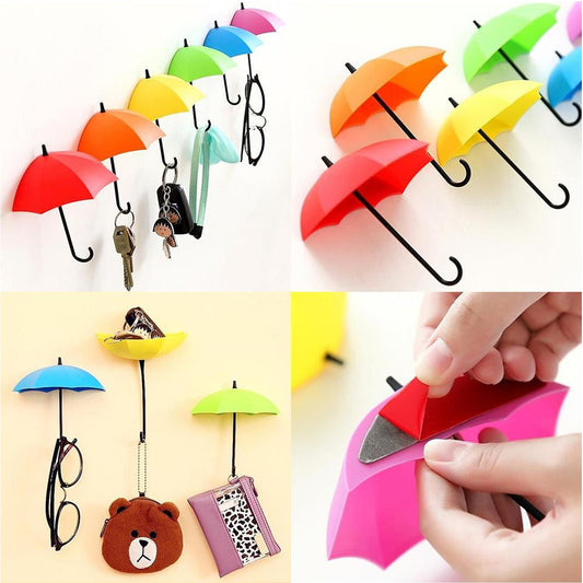 Multipurpose Umbrella Key & Hat Holder Wall Hook | Self-Adhesive Decorative Organizer (Multicolor)
