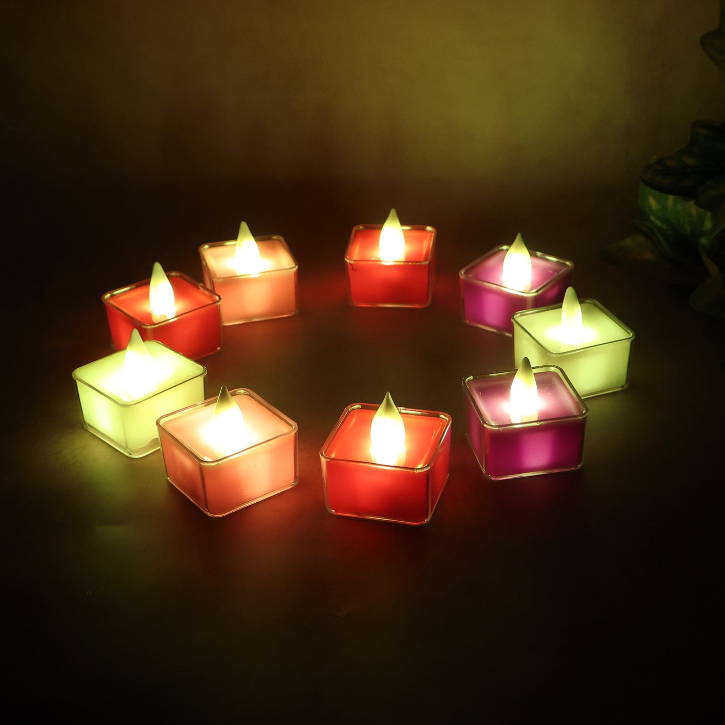 Square LED Flameless Decorative Tealight Candles 9 Pcs Set Battery Operated Multicolor Lights with Flickering Flame Effect for Home Diwali Puja Wedding and Party Decoration