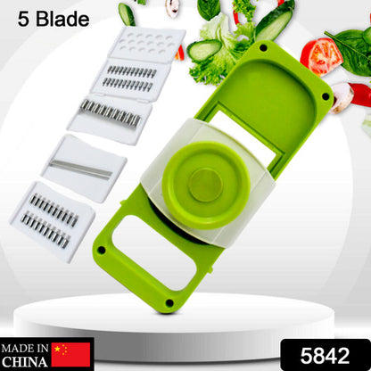 5 in 1 Foldable Vegetable Slicer Stainless Steel Blade Kitchen Mandoline Cutter with Julienne Grater and Safety Hand Guard (1 Pc)