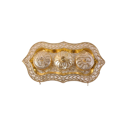Triveni Kankavati Kumkum Holder, Decorative Golden 3 Compartment Roli Chawal Haldi Box for Puja, Tilak, Home Temple and Festive Rituals (1 Pc)