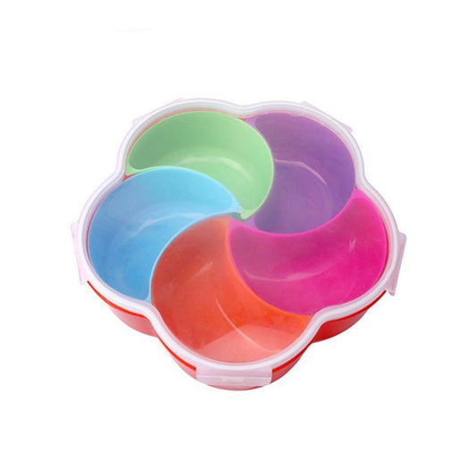 5 Compartment Party Food Storage Snack Box with Lid – Multipurpose Dry Fruit, Nuts, Candy, Fruit and Spice Storage Container for Kitchen and Dining (1 Pc)