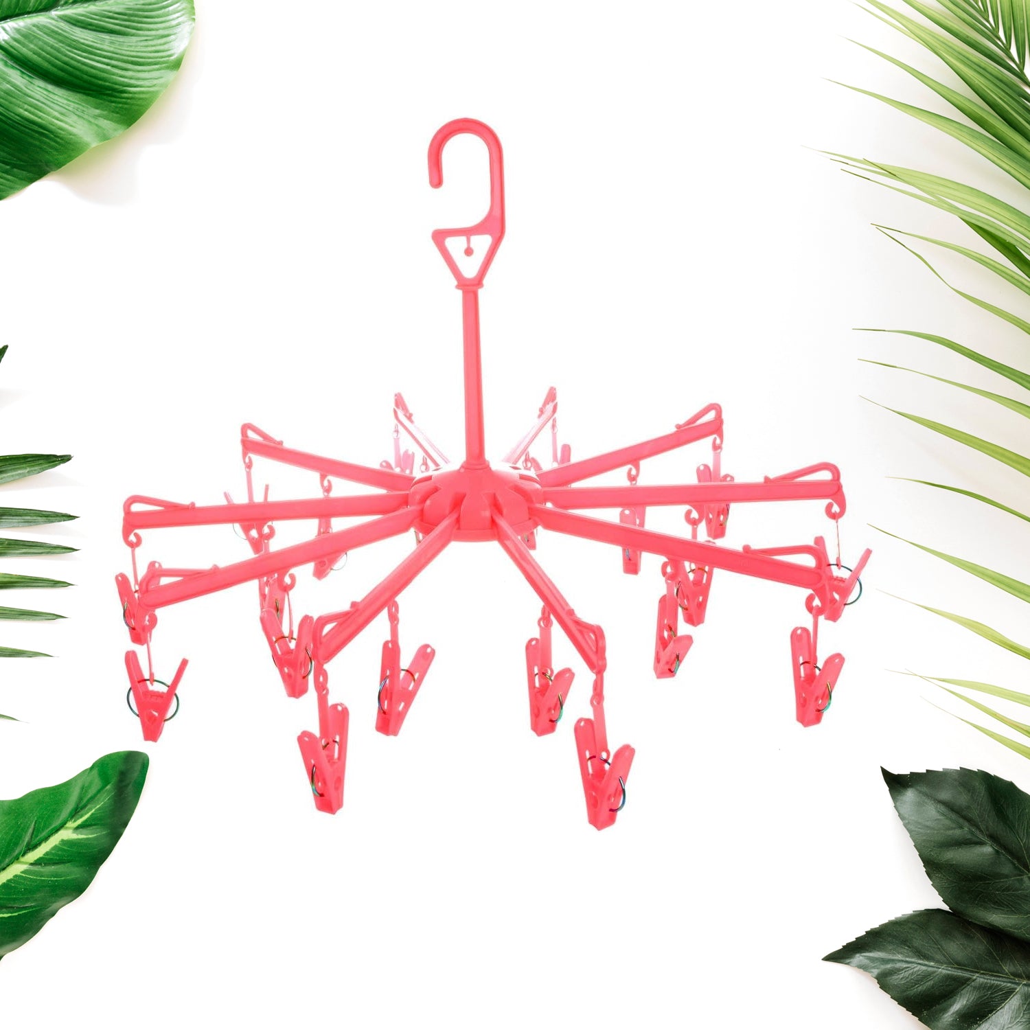 Foldable Plastic Clothes Drying Hanger with 16 Clips Portable Laundry Clip Rack for Underwear Socks Baby Clothes Bras Towels and Travel Use (1 Pc)