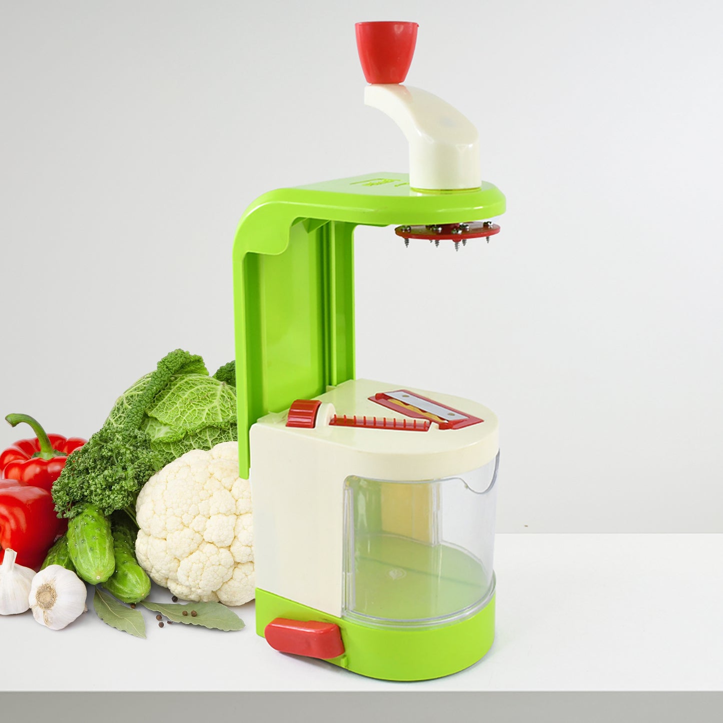Manual Ice Snow Maker and Spiral Vegetable Cutter with Stainless Steel Dual Blades and Vacuum Base (1 Set)