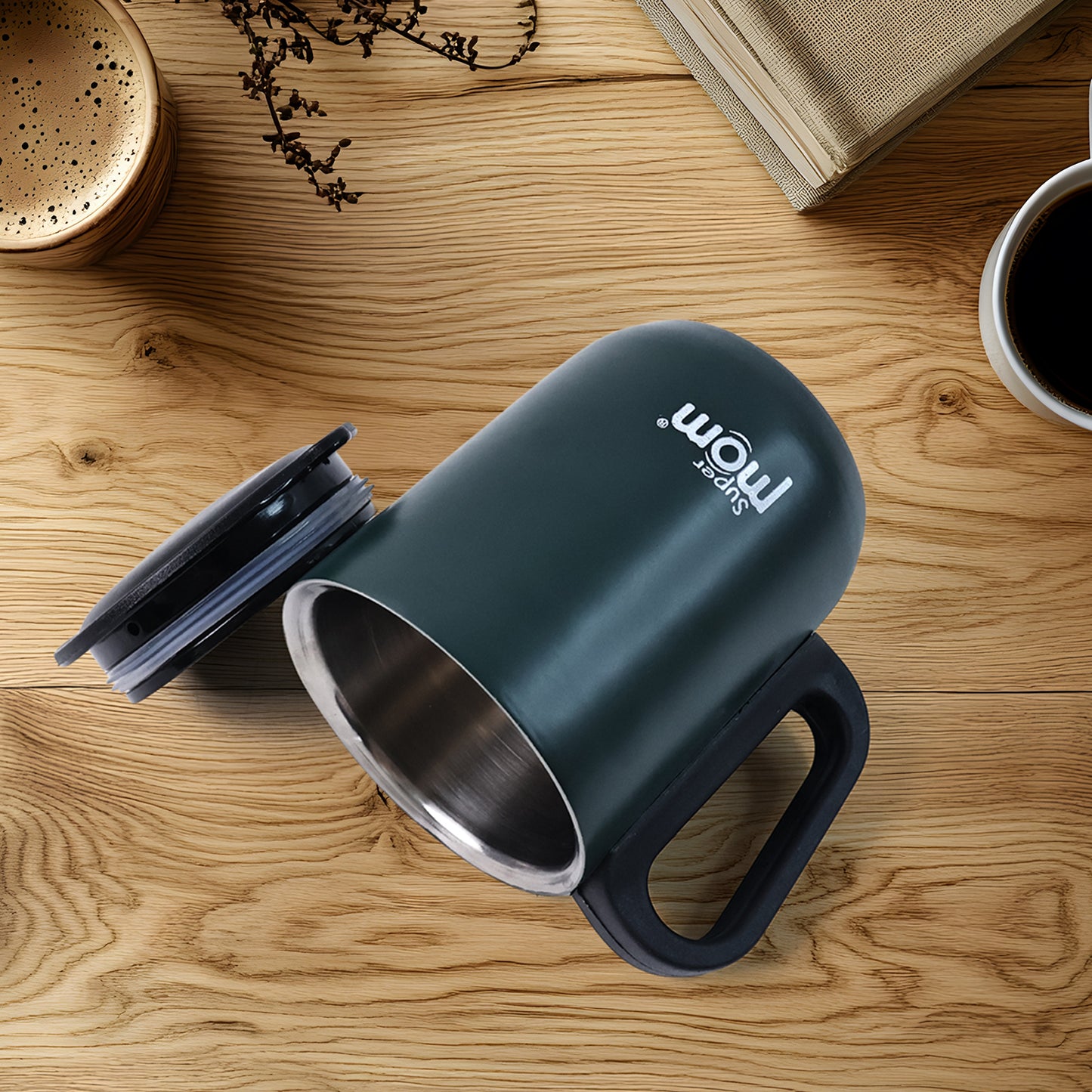 Supermom Metallic Stainless Steel Insulated Mug With Lid Approx 300ml (1 Pc)
