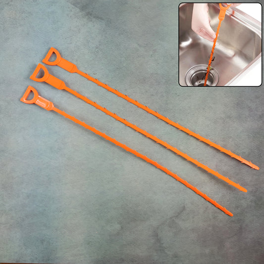 Flexible Sink and Drain Cleaning Stick Pack of 3 | 50 cm Reusable Drain Clog Remover with Handle for Kitchen Bathroom Washbasin Shower and Pipe Cleaning