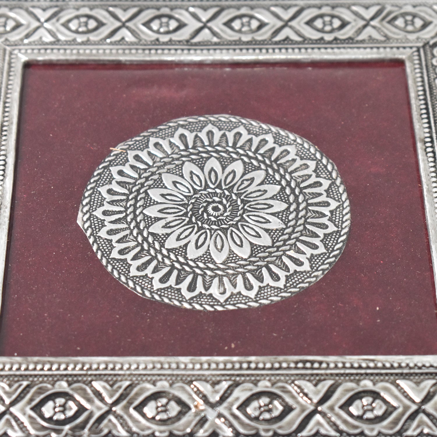 Silver Square Wooden Pooja Chowki Patla Bajot for Home Temple, Office Temple, Festivals and Religious Ceremonies 20 × 20 cm (1 Pc)