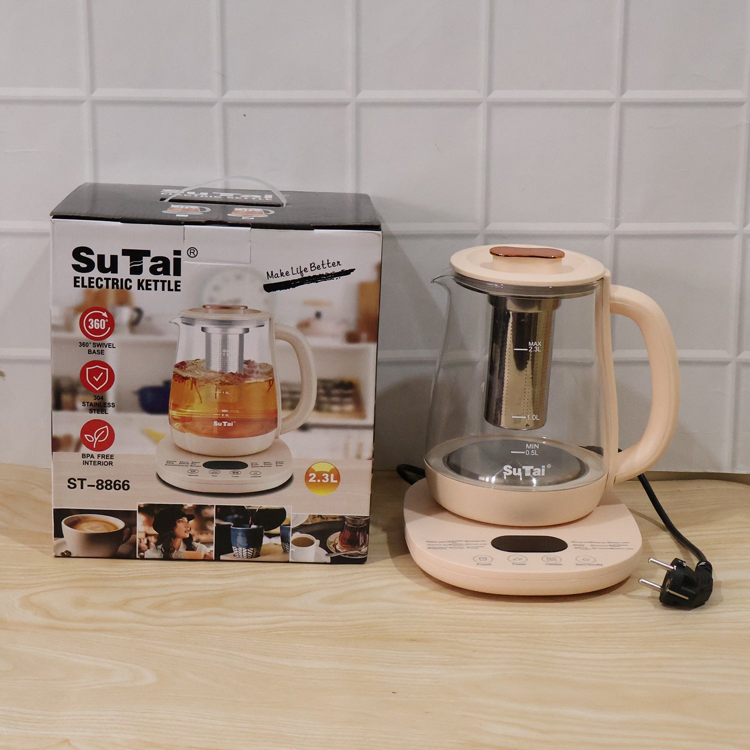 Electric Glass Kettle 2.3 Litre Multi Function Tea Maker and Water Boiler with Glass Infuser, Digital Temperature Control and Keep Warm Function (1 Pc)