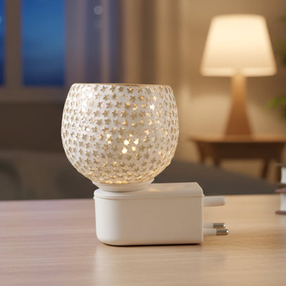 Premium Plug In Star Cut Glass Aroma Diffuser Night Lamp with Warm Ambient Glow Electric Fragrance Oil Burner for Bedroom Living Room Hallway and Home Decor 1 Piece