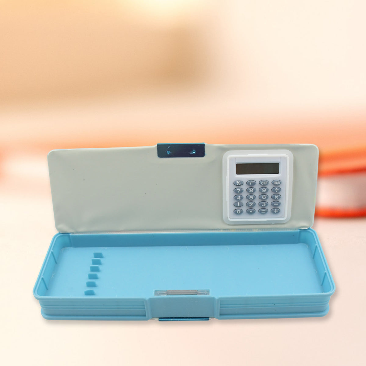 Double Sided Magnetic Geometry Box with Calculator for Kids | Cartoon Print Plastic Pencil Box for Kids