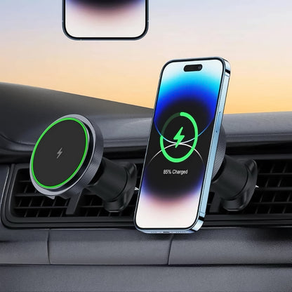 Magnetic Phone Mount Wireless Charger for Car with Music Reactive LED Lights 360 Degree Rotating Air Vent Dashboard Mobile Holder Fast Wireless Charging (1 Set)