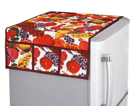 Decorative Kitchen Refrigerator Top Cover Fabric Fridge Dust Cover with Storage Pockets Universal Fit (1 Pc)