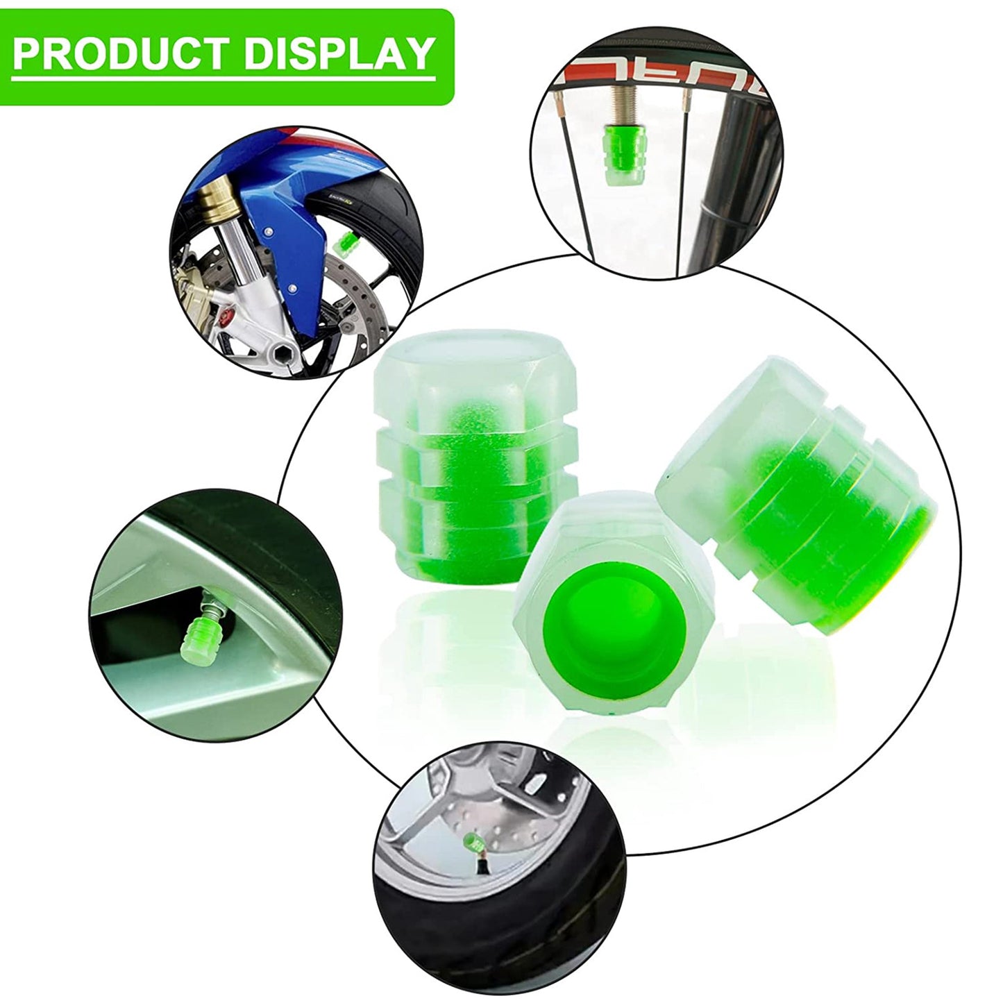 Tyre Valve Caps Luminous Glow Car Tire Air Stem Valve Cap Covers vaal cap ( 4 Pcs Mix Colour)