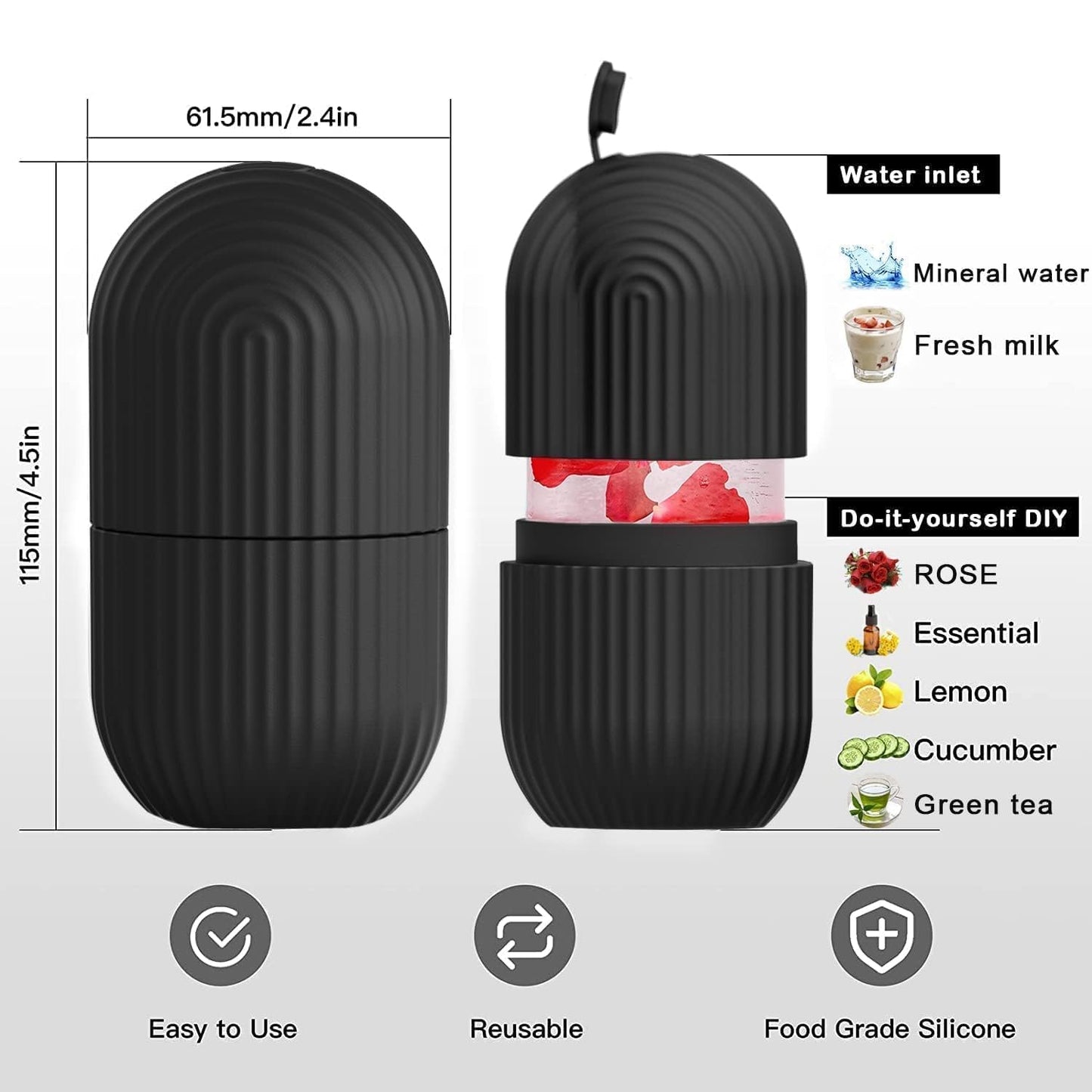 Face Ice Roller for Face Massager Reusable Silicone Ice Roller for Skin Tightening Puffiness Reduction and Facial Massage Black
