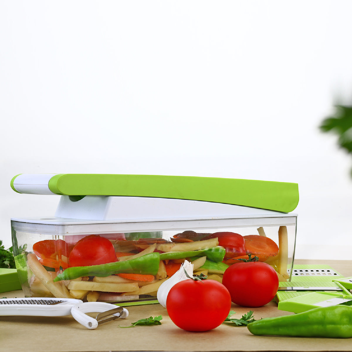 House of Sensation Snowpearl 14-in-1 Quick Dicer with Stainless Steel Blades for Vegetable and Fruit Chopping