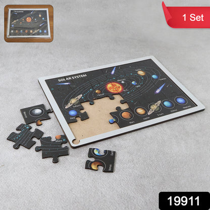Wooden Solar System Puzzle For Kids - (1 Set) Labeled Planets Learning Tray | STEM Space Teaching Toy | Durable & Safe