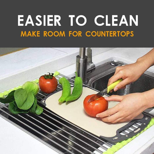 Foldable Roll Up Dish Drying Rack Stainless Steel Kitchen Sink Drain Rack Portable Over Sink Drying Mat for Dishes Fruits Vegetables and Cookware (1 Pc)