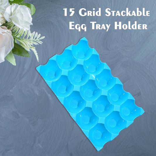 15 Cavity Plastic Egg Tray Set 15 Eggs Holder Stackable Egg Storage Tray for Refrigerator Kitchen and Safe Egg Storage (4 Pc Set)