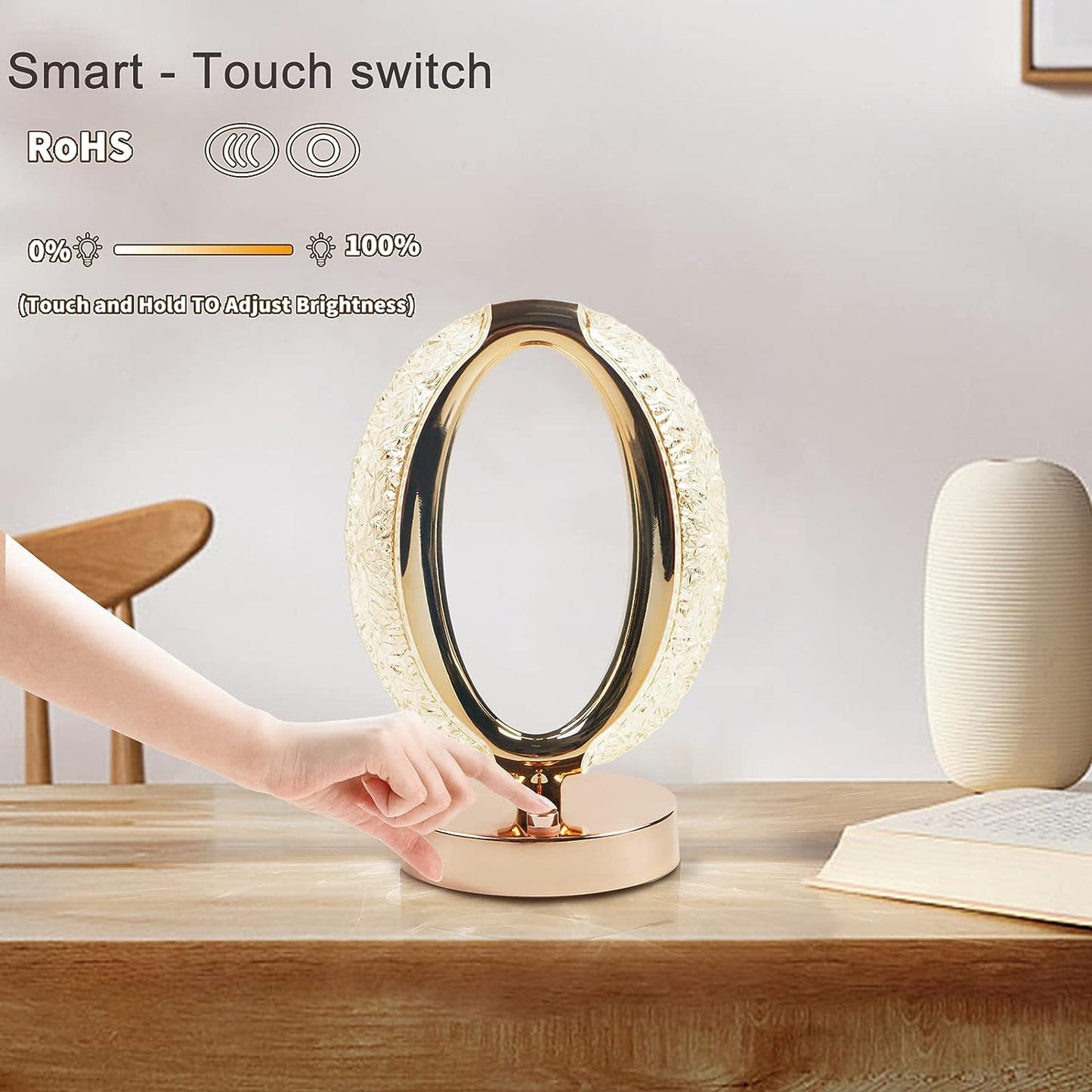 Touch Control Crystal Table Desk Lamp 3-way Dimmable Light