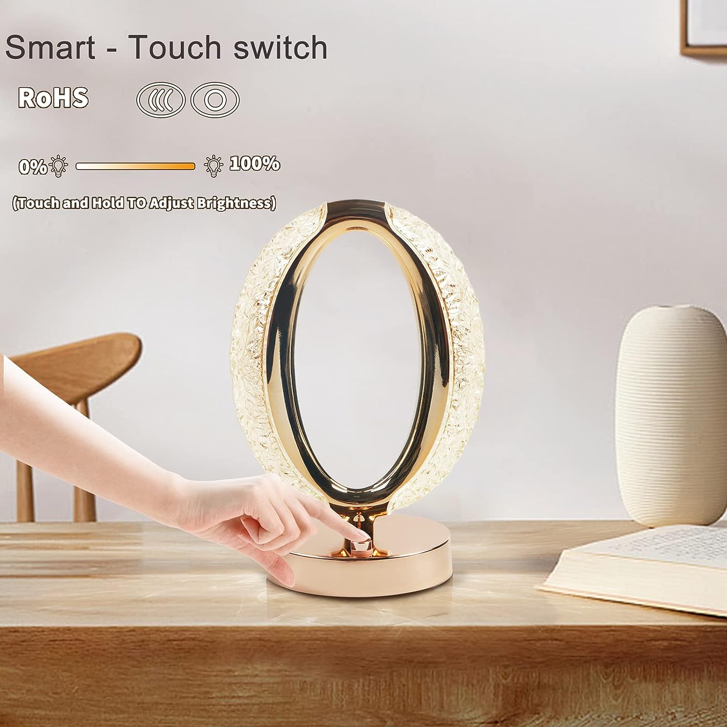 Touch Control Crystal Table Desk Lamp 3-way Dimmable Light