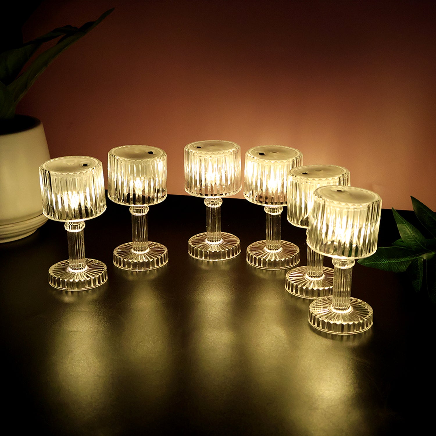 Set of 6 LED Crystal Effect Table Lamps Battery Operated Decorative Mini Desk Lights for Home Restaurants Weddings Festive Decor Diwali Table Centerpiece Lights