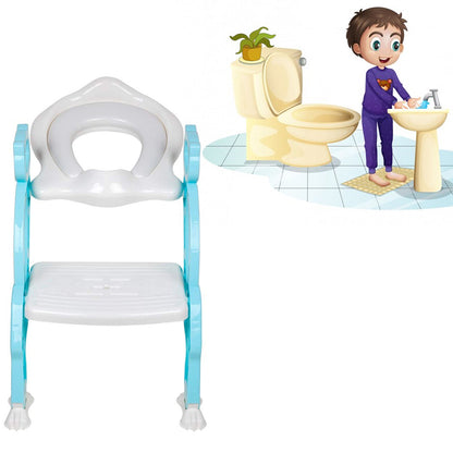 2-in-1 Potty Training Toilet Seat with Step Stool Ladder for Toddlers – Foldable Kids Toilet Training Seat with Soft Cushion, Adjustable Step and Non-Slip Design