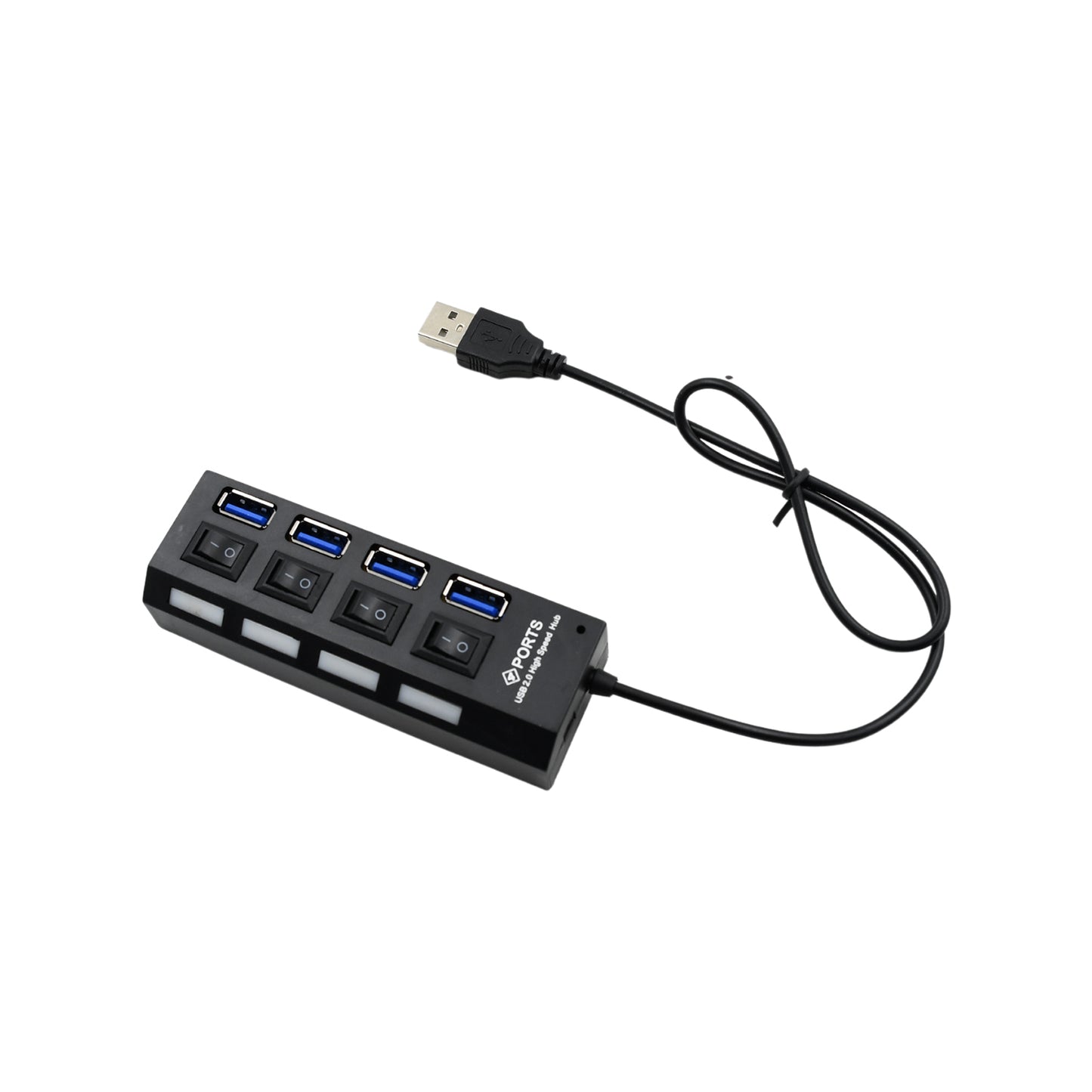 4 Port USB 2.0 Hub Splitter with Individual On/Off Switches and LED Indicators – High-Speed Multi USB Adapter for Laptop, PC and Tablet