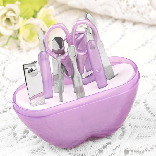 8 in 1 Apple Shape Manicure Set Portable Nail Grooming Kit with Nail Clippers Scissors Tweezers Nail File Ear Pick and Travel Case (1 Set)