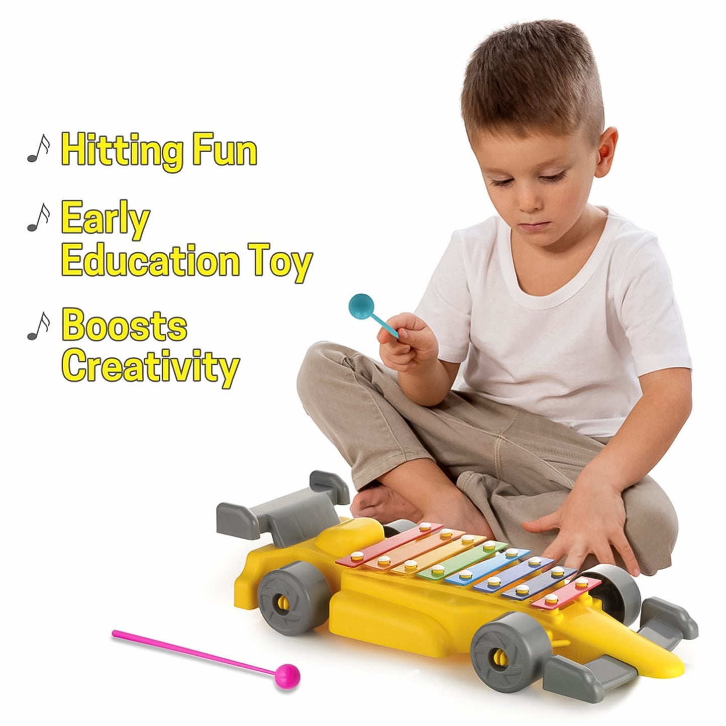 Musical Car Piano Xylophone Toy for Kids, 8-Note Plastic Car Xylophone with Mallet, Educational Musical Toy, Non-Toxic &amp; BIS Approved (1 Set)