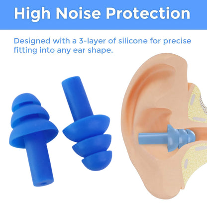 Reusable Silicone Swimming Ear Plugs with Triple-Flange Design, Water-Blocking Earplugs for Swimming, Showering, Bathing and Water Sports (1 Pair)
