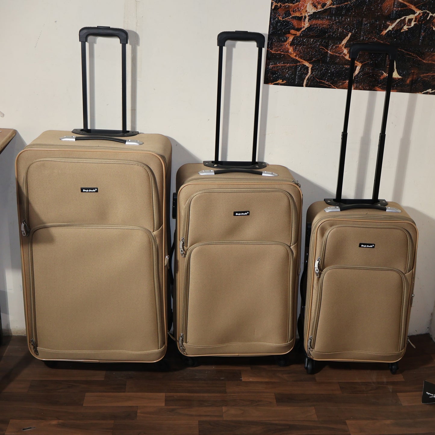 3 Piece Soft Side Trolley Luggage Set with Smooth Rolling Wheels Retractable Handle Travel Suitcase Set for Family Business and Vacation Travel