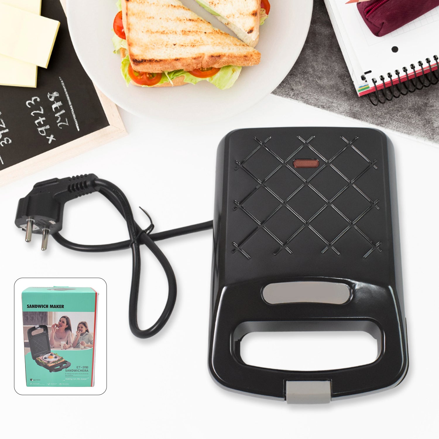 500W Electric Sandwich Maker and Sandwich Toaster with Non-Stick Plates – Compact Grill for Quick Breakfast and Healthy Snacks (1 Pc)