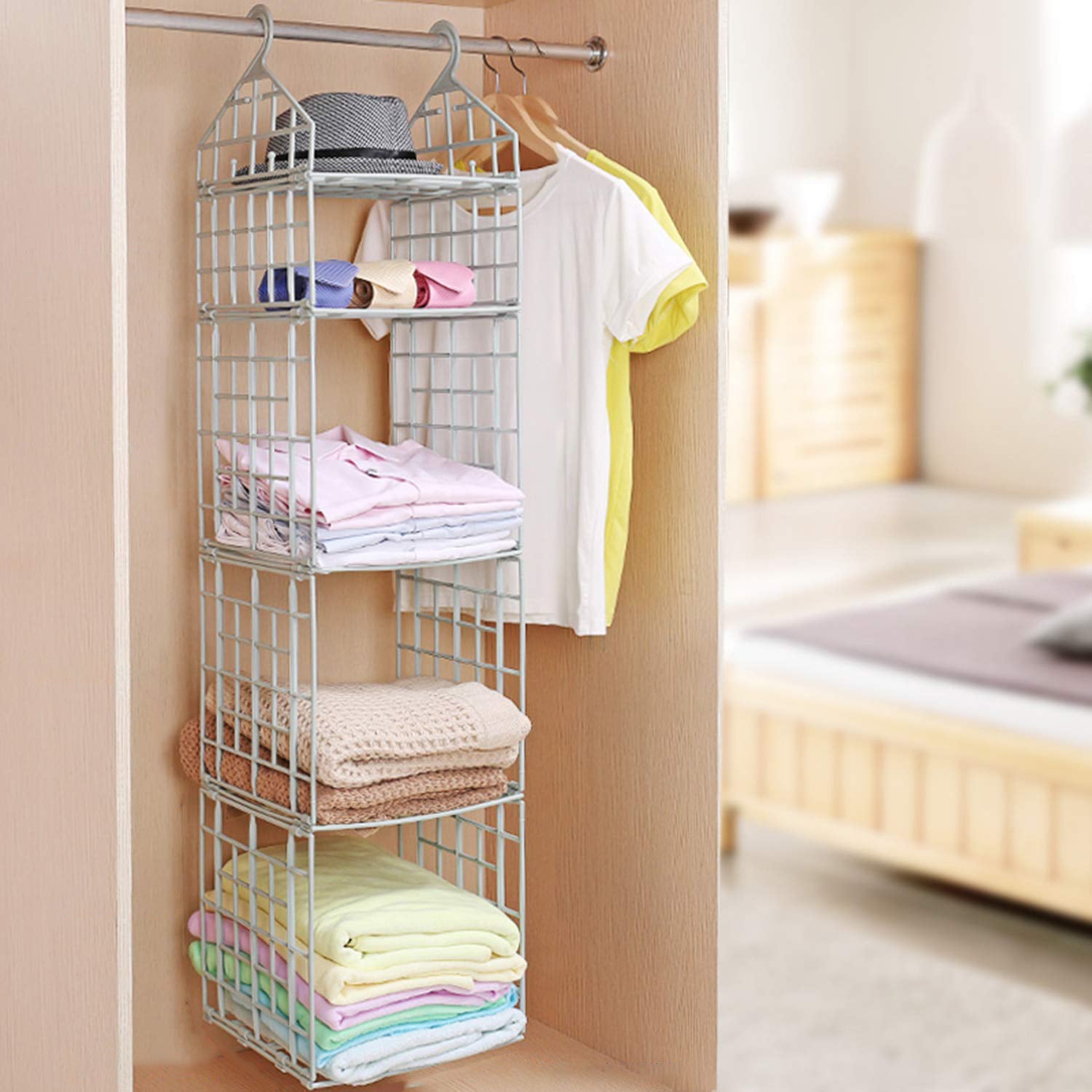 Multipurpose 5 Layer Folding Clothes Storage Rack Hanging Wardrobe Organizer for Socks Scarves T Shirts Pants and Closet Storage (1 Pc)