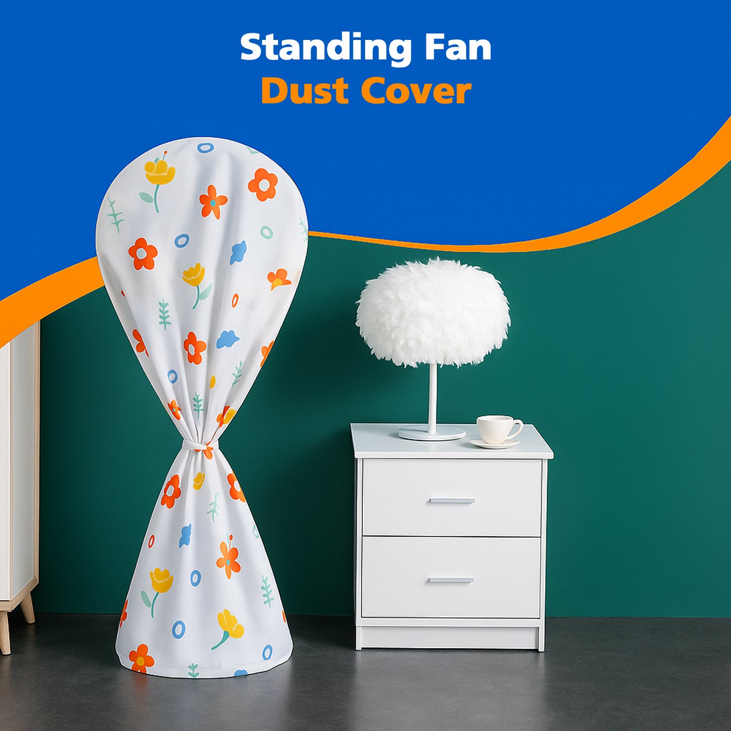 Flower-Printed Standing Fan Cover for Home and Office Use - 1 Pc, 130x26 Cm, Decorative and Protective, Ideal for Dust-Free Storage