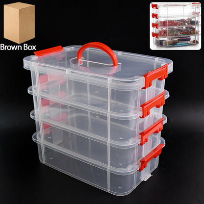 4 Layer Transparent Plastic Storage Box with Handle Stackable Modular Organizer Container for Jewelry Beads Tools Sewing Accessories Hardware and Stationery (1 Pc)