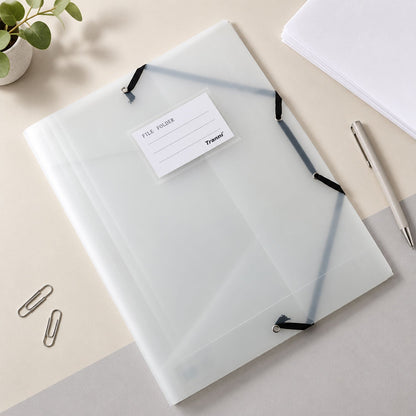 Transparent Plastic Document File Folder with Elastic Band Closure, Frosted Paper Organizer with Interior Pockets and Label Card Document Storage