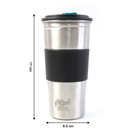 Supermom Stainless Steel Sip Mate Travel Tumbler with Leak-Resistant Lid &amp; Heat-Insulated Grip for Hot and Cold Beverages (500 ml)