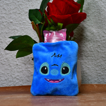 Blue Stitch Small Hot Water Bag with Soft Cover – Portable Natural Rubber Heat Therapy Bottle for Pain Relief, Menstrual Cramps, Neck, Shoulder, Back and Hand Warmer