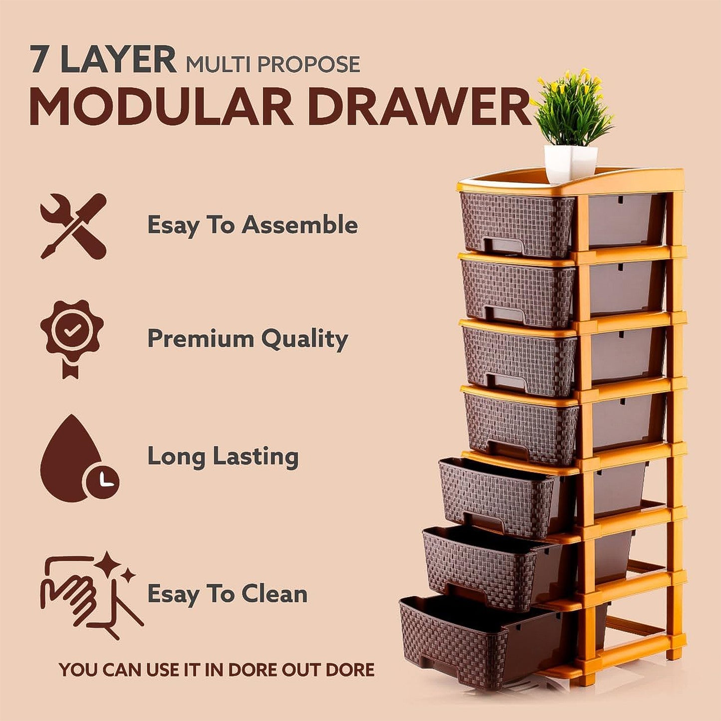 7 Layer Multipurpose Plastic Storage Drawer Organizer Stackable Cabinet with Woven Texture for Clothes Toys Office Supplies Bedroom and Home Storage (1 Pc)