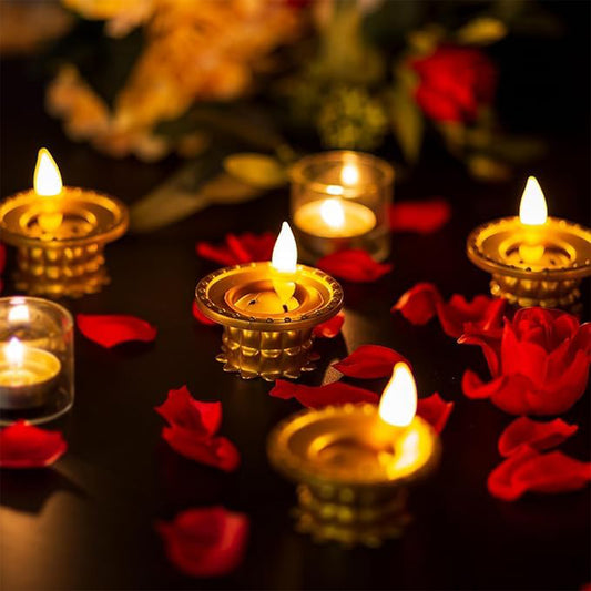 Set Of 3 Water Sensor Led Golden Diyas | Automatic Water-Activated • Flameless • Traditional Diwali & Pooja Décor