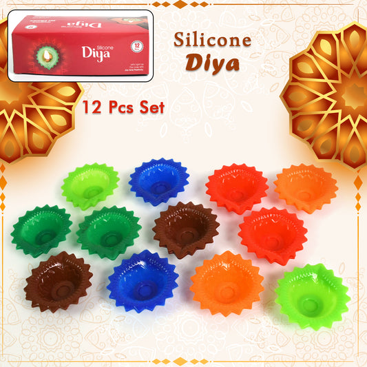 Silicone Diya Set of 12 Multicolour Decorative Diyas for Diwali, Pooja and Festive Home Decoration Combo (12 Pcs)
