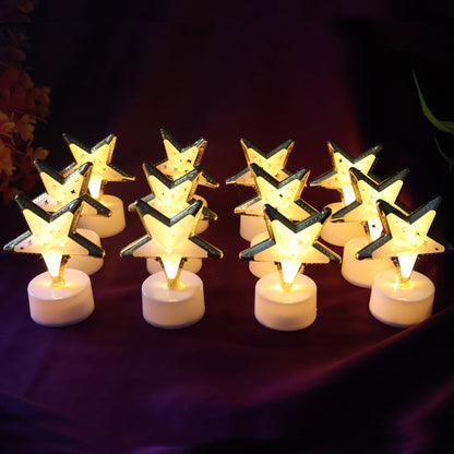 Set of 12 Star Shaped Flameless LED Candles Battery Operated Flickering Decorative Lights for Home Decor Festivals Weddings Parties and Special Events